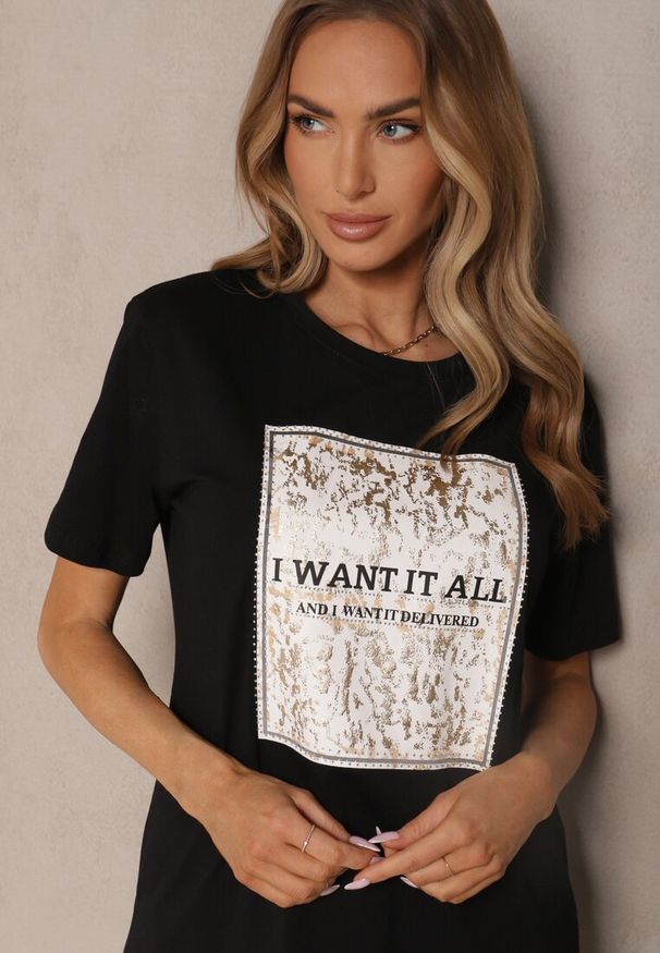 Renee - Czarny T-shirt z Bawełny z Nadrukiem Tellanis. Okazja: na co dzień. Kolor: czarny. Materiał: bawełna. Wzór: nadruk. Styl: sportowy, klasyczny, elegancki, casual