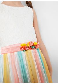 bonprix - Sukienka midi z delikatnej koronki i tiulu. Kolor: biały. Materiał: tiul, koronka. Wzór: koronka. Długość: midi #2