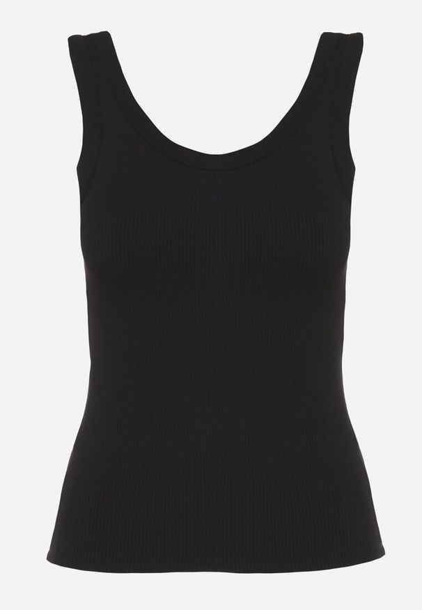 Born2be - Czarny Top w Prążki Tosava. Okazja: na co dzień. Kolor: czarny. Materiał: jeans. Wzór: prążki. Styl: elegancki, casual