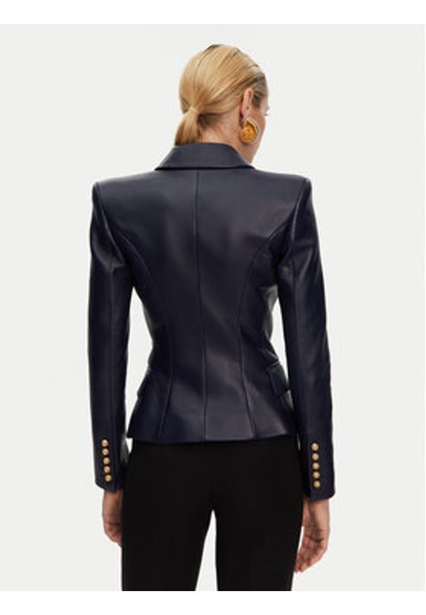 Balmain Marynarka DF0SG185LC62 Granatowy Regular Fit. Kolor: niebieski. Materiał: skóra