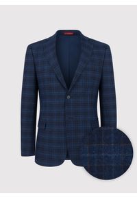 Pako Lorente - PAKO LORENTE – Granatowa marynarka w drobną kratkę. Okazja: na co dzień. Kolor: niebieski. Materiał: wełna, poliester, elastan. Wzór: kratka. Styl: casual #1