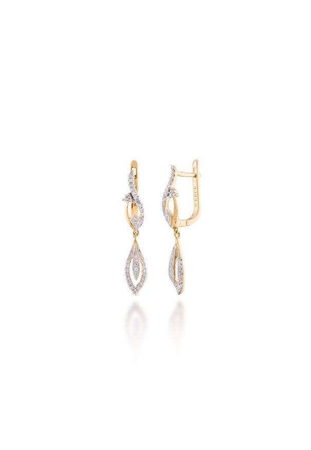 W.KRUK Unikalne Złote Kolczyki - złoto 585, Diament 0,16ct - ZFX/KB+05BK. Materiał: złote. Kolor: złoty. Wzór: aplikacja. Kamień szlachetny: diament