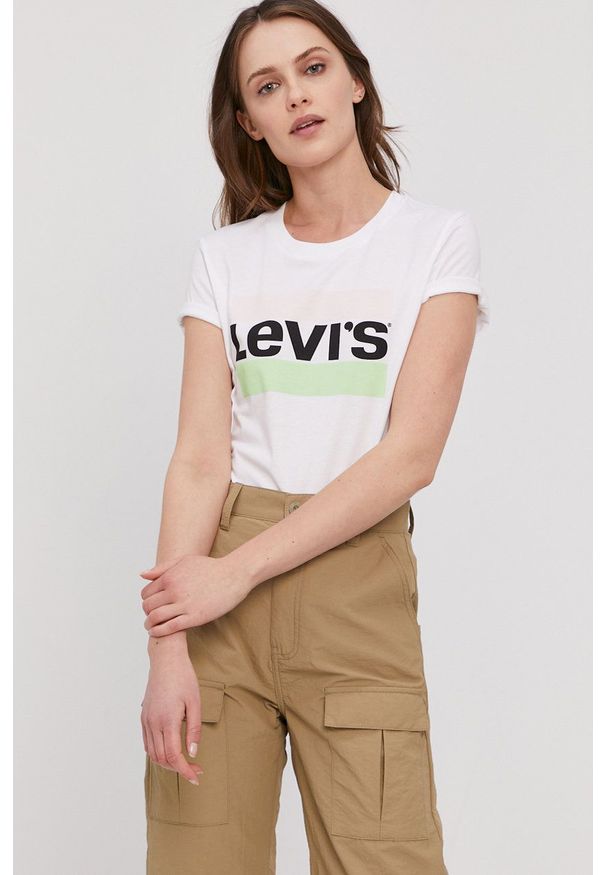 Levi's® - Levi's T-shirt kolor biały. Okazja: na spotkanie biznesowe, na co dzień. Kolor: biały. Materiał: bawełna. Wzór: nadruk. Styl: biznesowy, casual