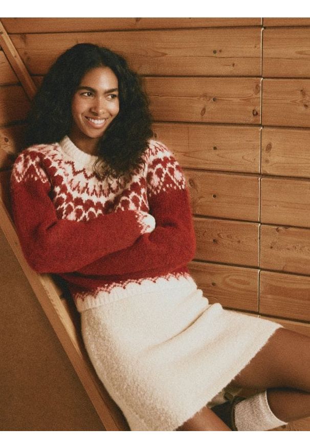 Reserved - Wzorzysty sweter - wielobarwny. Materiał: dzianina, wełna