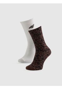 4f - 4F Skarpetki długie (2-pack) damskie - multikolor 35-38. Kolor: wielokolorowy. Wzór: motyw zwierzęcy, prążki #1