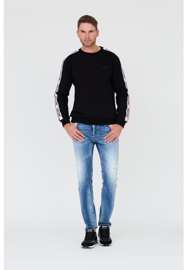 MOSCHINO Czarna męska bluza z lampasami, Rozmiar XL. Typ kołnierza: bez kaptura. Kolor: czarny
