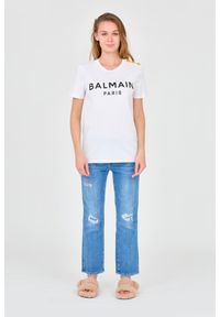 Balmain - BALMAIN Biały damski t-shirt z guzikami. Kolor: biały. Materiał: bawełna #2