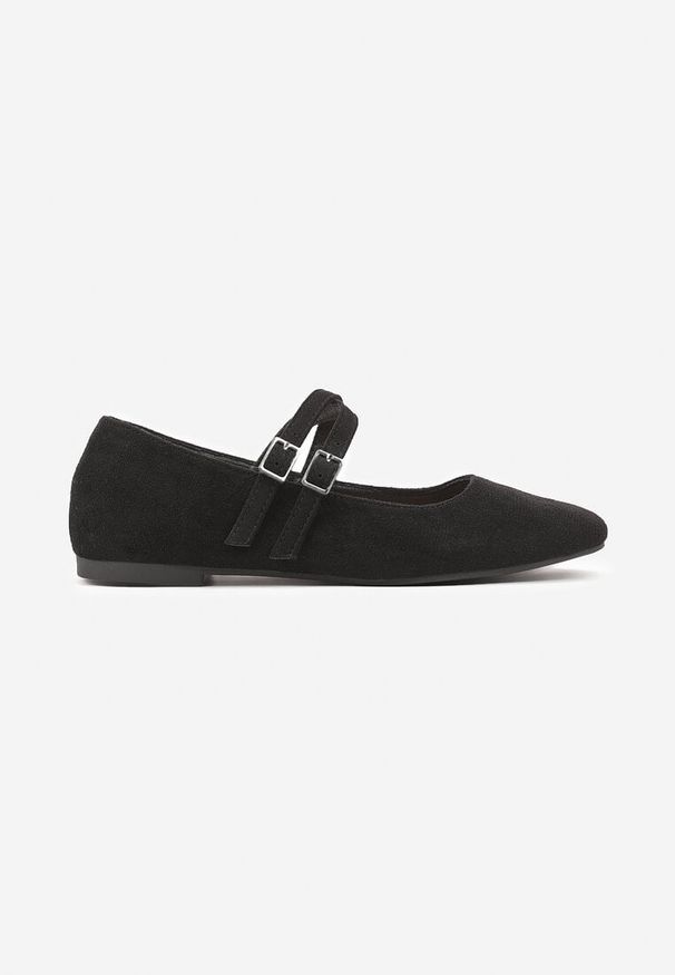 Born2be - Czarne Balerinki z Kwadratowym Noskiem z Ozdobnymi Paseczkami Nailone. Nosek buta: czworokąt. Kolor: czarny. Sezon: lato. Obcas: na płaskiej podeszwie. Styl: elegancki
