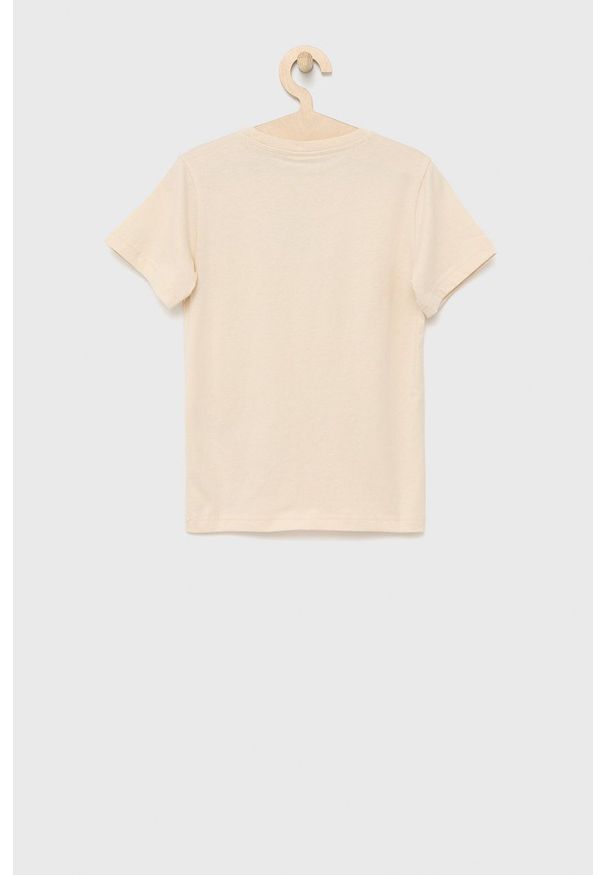 Champion t-shirt bawełniany dziecięcy kolor beżowy z aplikacją. Okazja: na co dzień. Kolor: beżowy. Materiał: bawełna. Wzór: aplikacja. Styl: casual