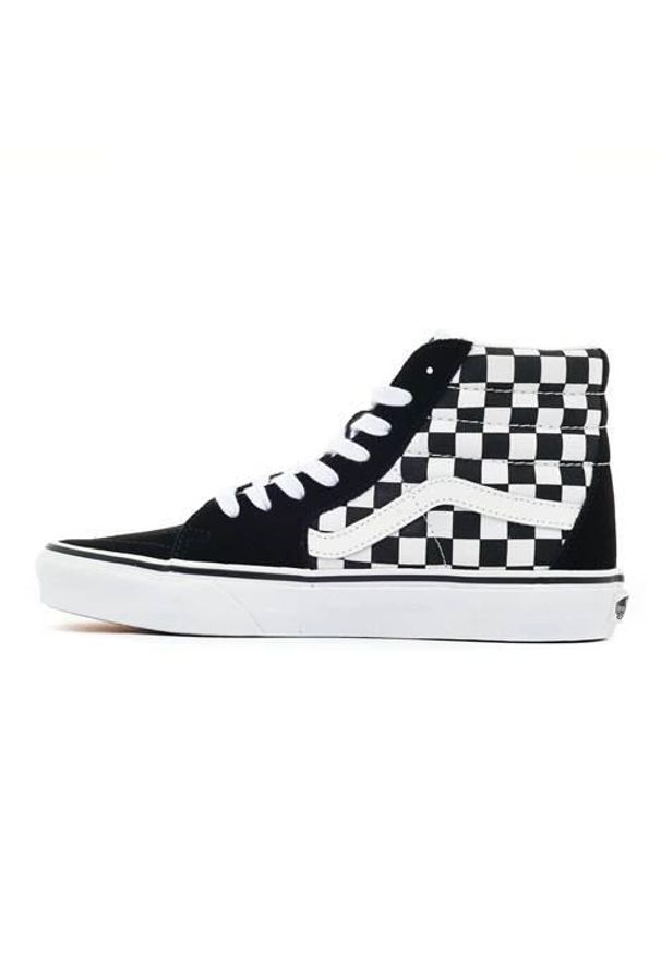 Buty do chodzenia damskie Vans SK8 HI Checkerboard. Wysokość cholewki: za kostkę. Kolor: wielokolorowy, czarny. Materiał: zamsz. Szerokość cholewki: normalna. Model: Vans SK8. Sport: turystyka piesza