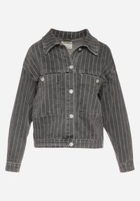 Born2be - Szara Kurtka Jeansowa w Paski z Kieszeniami Ravilune. Okazja: na co dzień, na spacer. Kolor: szary. Materiał: jeans. Długość rękawa: długi rękaw. Długość: długie. Wzór: paski. Styl: klasyczny, casual, elegancki #4