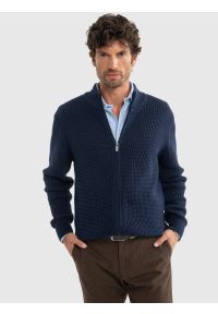 Big-Star - Sweter męski ze stójką granatowy Karlison 403. Okazja: do pracy. Typ kołnierza: kołnierzyk stójkowy. Kolor: niebieski. Wzór: ze splotem. Styl: elegancki #5