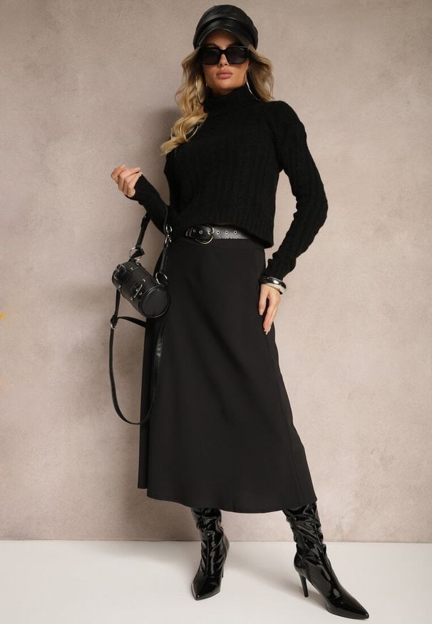 Renee - Czarna Casualowa Rozkloszowana Spódnica Dorilena. Okazja: na co dzień. Kolor: czarny. Styl: casual