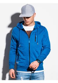 Ombre Clothing - Bluza męska rozpinana z kapturem B1086 - niebieska - S. Typ kołnierza: kaptur. Kolor: niebieski. Materiał: bawełna, poliester #5