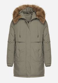 Born2be - Zielona Casualowa Kurtka Parka z Kapturem z Futerkiem Nallorea. Okazja: na co dzień. Typ kołnierza: kaptur. Kolor: zielony. Materiał: futro. Styl: casual #4