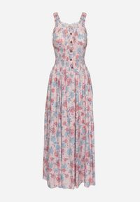 Born2be - Jasnoróżowa Rozkloszowana Sukienka Bawełniana w Kwiatowy Print z Guzikami Jamallia. Okazja: na co dzień. Kolor: różowy. Materiał: bawełna. Wzór: kwiaty, nadruk. Typ sukienki: proste. Styl: klasyczny, casual #6