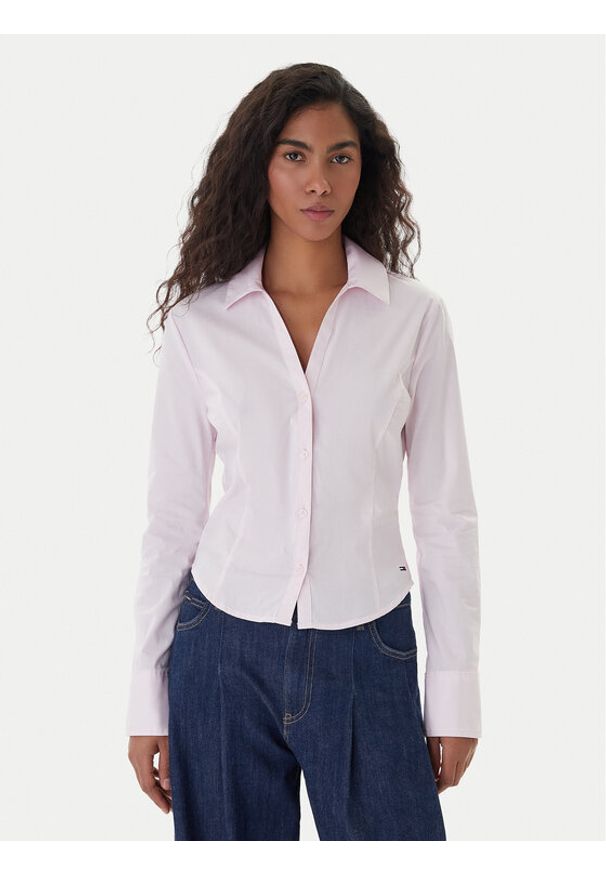 Tommy Jeans Koszula Baby DW0DW22604 Różowy Slim Fit. Kolor: różowy. Materiał: bawełna
