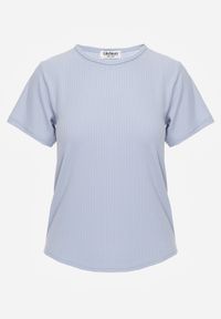 Born2be - Jasnoniebieski Gładki T-shirt w Klasycznym Stylu Salodone. Okazja: do pracy, na co dzień. Kolor: niebieski. Materiał: materiał, jeans. Wzór: gładki. Styl: klasyczny #3