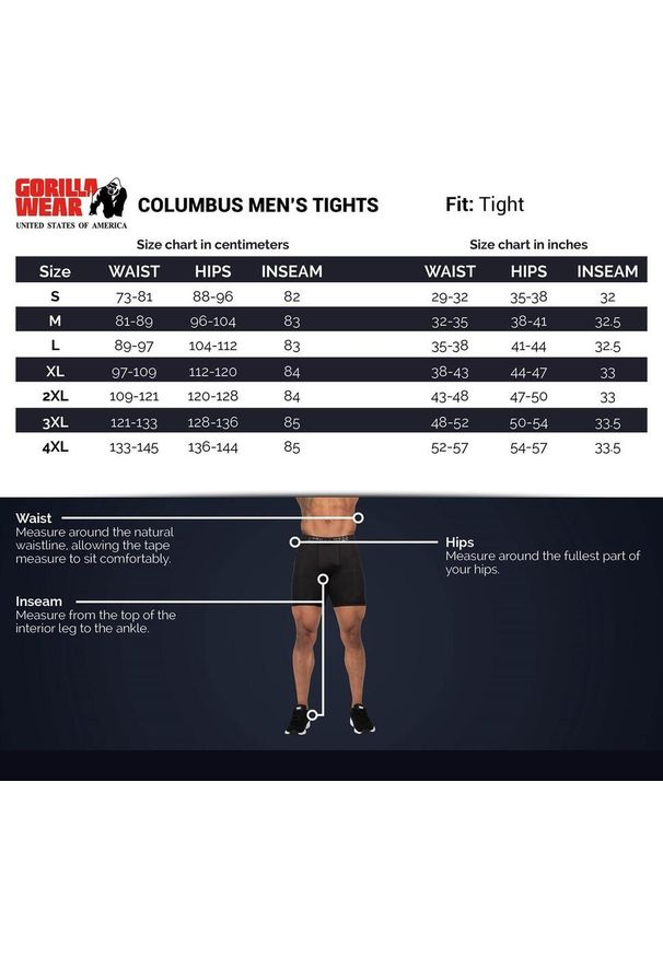 GORILLA WEAR - Columbus Rajstopy męskie - Czarny. Kolor: czarny. Sport: fitness