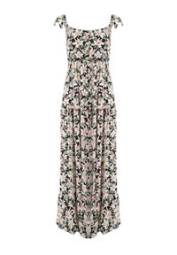 Born2be - Biało-Czarna Sukienka Agathice. Typ kołnierza: dekolt kwadratowy. Kolor: biały. Materiał: tkanina, wiskoza. Długość rękawa: na ramiączkach. Wzór: kwiaty. Styl: klasyczny. Długość: maxi #6