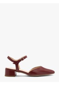 Ryłko - Bordowe czółenka damskie slingback bez pięty ELIZABETH. Okazja: na co dzień, do pracy. Zapięcie: sprzączka. Kolor: czerwony. Materiał: skóra. Obcas: na obcasie. Styl: casual, elegancki, street. Wysokość obcasa: niski