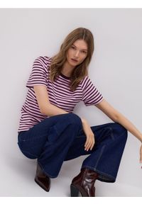 Reserved - T-shirt z bawełny merceryzowanej - ciemnofioletowy. Kolor: fioletowy. Materiał: bawełna