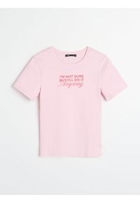 Sinsay - Koszulka z napisem "I'm not sure but II'll do it anyway" - różowy. Kolor: różowy. Wzór: napisy #1
