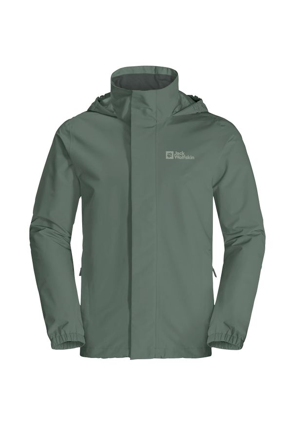 Kurtka uniwersalna męska Jack Wolfskin Stormy Point. Typ kołnierza: kaptur. Kolor: szary, zielony. Materiał: syntetyk. Sport: turystyka piesza