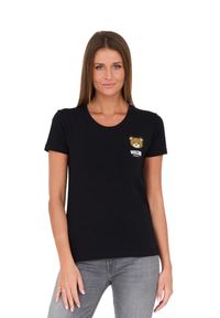 MOSCHINO Czarny damski t-shirt, Rozmiar S. Kolor: czarny. Materiał: bawełna