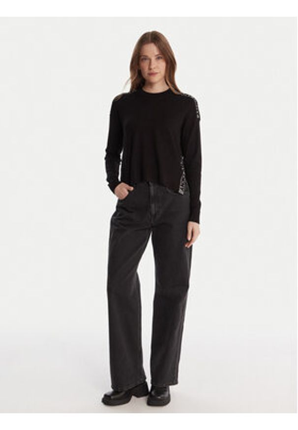 DKNY Sweter P5MSLJ92 Czarny Regular Fit. Kolor: czarny. Materiał: wiskoza