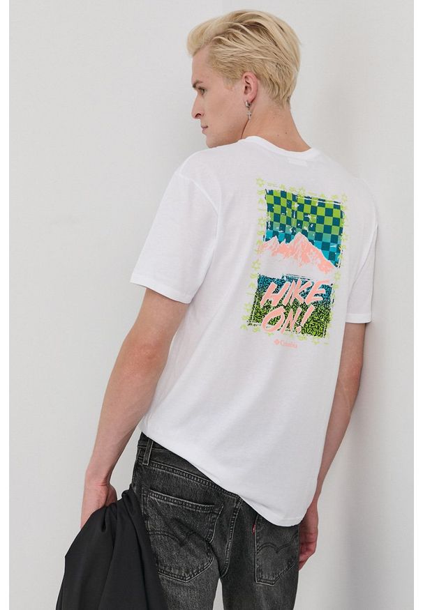 columbia - Columbia - T-shirt. Okazja: na co dzień. Kolor: biały. Materiał: bawełna, dzianina. Wzór: gładki. Styl: casual