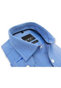 Mmer / Villaro - Koszule męskie - Koszula VIMONTE w biało-niebieską jodełkę 015VIM. Kolor: biały, wielokolorowy, niebieski. Materiał: bawełna, tkanina. Długość: długie. Wzór: jodełka #1