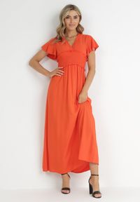 Born2be - Pomarańczowa Kopertowa Sukienka z Wiskozy z Gumką w Pasie Neroni. Kolor: pomarańczowy. Materiał: wiskoza. Typ sukienki: kopertowe. Długość: maxi #1