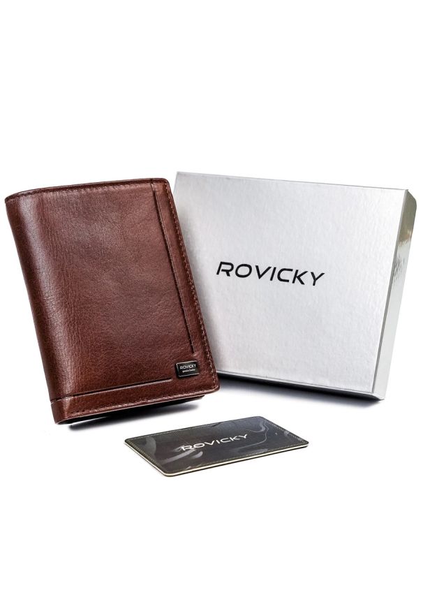 ROVICKY - Portfel męski skórzany RFID brązowy Rovicky PC-101-BAR-2324. Kolor: brązowy. Materiał: skóra. Wzór: gładki