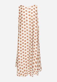 Born2be - Beżowa Sukienka o Pudełkowym Kroju Bez Rękawów w Kropki Fevasine. Okazja: na co dzień. Kolor: beżowy. Długość rękawa: bez rękawów. Wzór: kropki. Styl: klasyczny, casual, elegancki #2