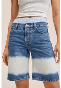 mango - Mango szorty jeansowe Tiedye damskie kolor turkusowy wzorzyste high waist. Stan: podwyższony. Kolor: turkusowy. Materiał: jeans