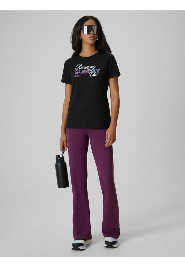 4f - 4F T-shirt regular z nadrukiem damski - czarny L. Okazja: na co dzień. Kolor: czarny. Materiał: dzianina, bawełna, dresówka, jeans. Wzór: nadruk. Styl: casual, klasyczny