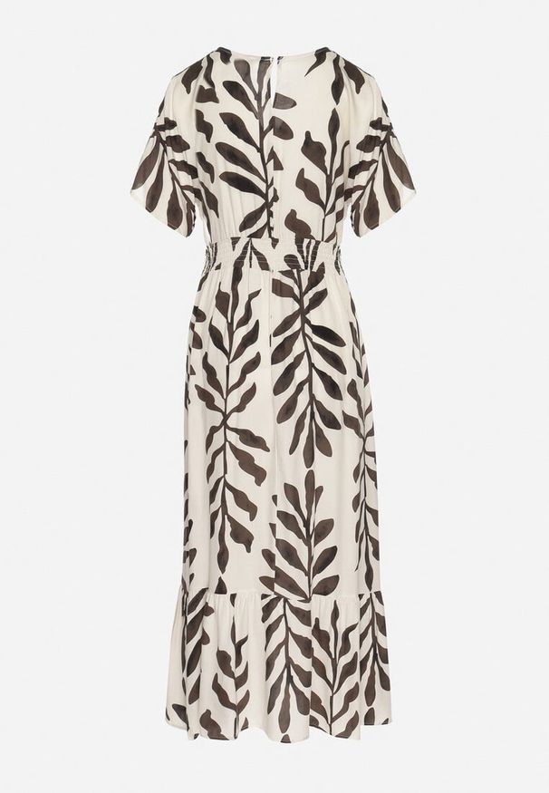 Born2be - Czarna Sukienka z Wiskozy Ozdobiona Liśćmi Erisola. Okazja: na co dzień. Typ kołnierza: dekolt w kształcie V. Kolor: czarny. Materiał: wiskoza. Wzór: aplikacja. Styl: casual, elegancki