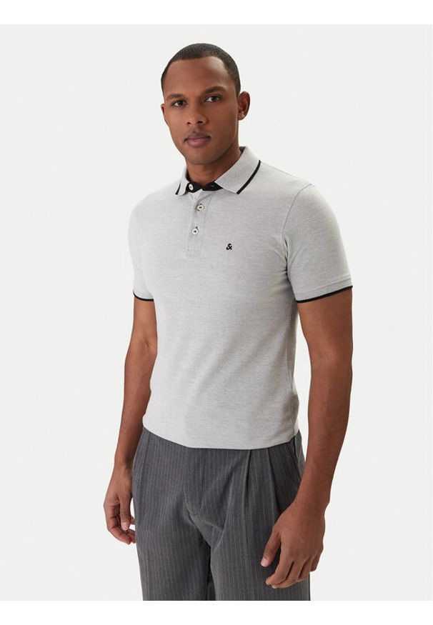 Jack & Jones Polo Paulos 12136668 Szary Slim Fit. Typ kołnierza: polo. Kolor: szary. Materiał: bawełna