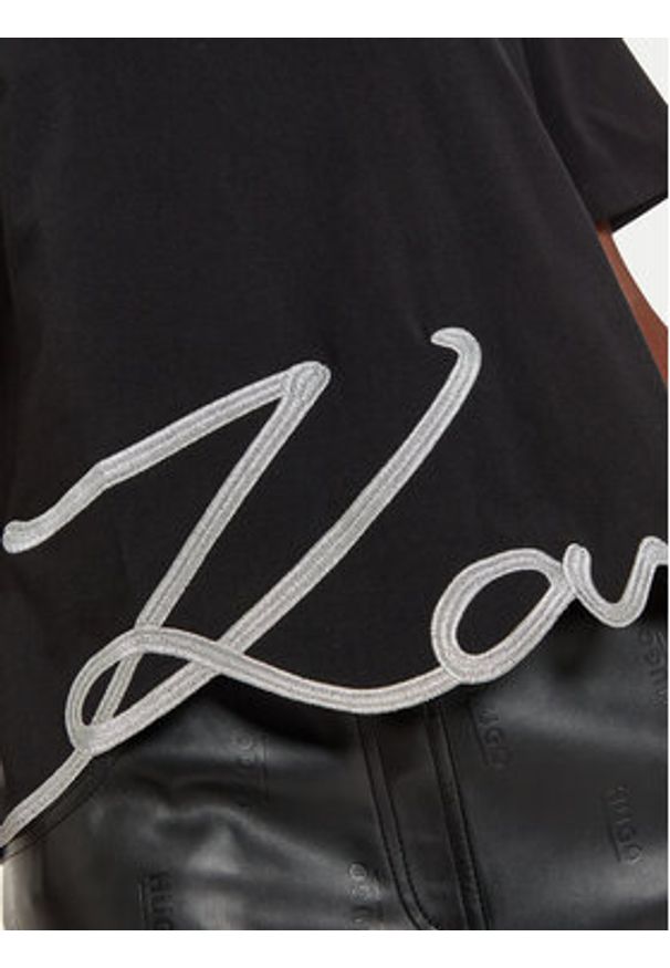 Karl Lagerfeld - KARL LAGERFELD T-Shirt 226W1703 Czarny Relaxed Fit. Typ kołnierza: dekolt w karo. Kolor: czarny. Materiał: bawełna