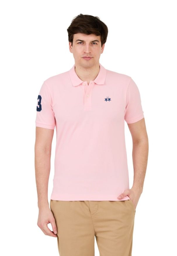 La Martina - LA MARTINA Różowe męskie polo z małym logo, Rozmiar XL. Typ kołnierza: polo. Kolor: różowy