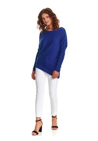 TOP SECRET - Niebieski sweter damski z asymetrycznym dołem. Kolor: niebieski. Materiał: dzianina. Długość: długie. Sezon: zima, jesień #3
