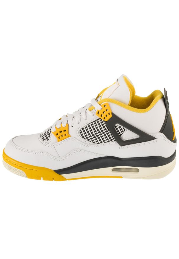 Jordan - Buty sportowe Sneakersy damskie, Air 4 Retro. Kolor: żółty, wielokolorowy, biały. Materiał: skóra. Sport: turystyka piesza