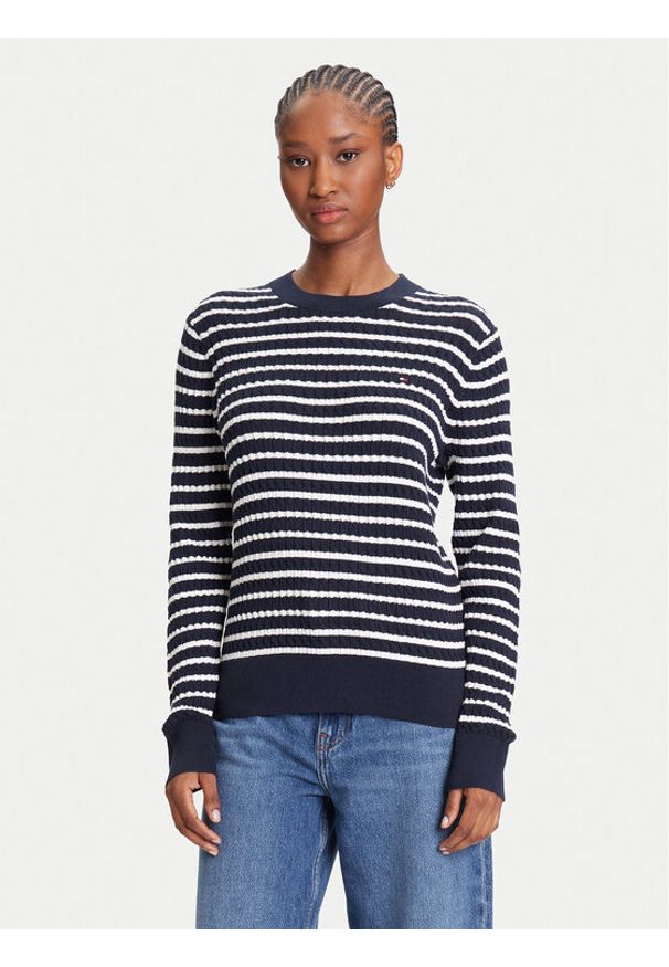 TOMMY HILFIGER - Tommy Hilfiger Sweter Fine WW0WW44993 Granatowy Regular Fit. Kolor: niebieski. Materiał: bawełna