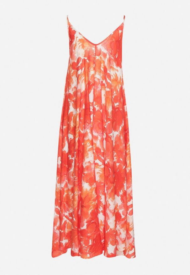 Born2be - Czerwona Sukienka z Wiskozy z Abstrakcyjnym Wzorem Meramara. Okazja: na co dzień. Kolor: czerwony. Materiał: wiskoza. Styl: klasyczny, casual