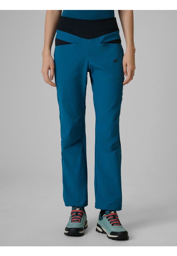 4f - 4F Spodnie trekkingowe szybkoschnące damskie - turkusowe XS. Stan: podwyższony. Kolor: turkusowy. Materiał: tkanina, włókno, materiał. Sezon: lato. Sport: wspinaczka