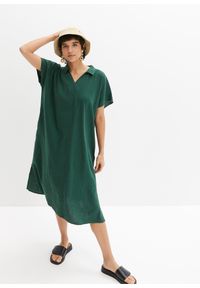 bonprix - Sukienka kaftanowa z przewiewnej mieszanki lnu i wiskozy. Kolor: zielony. Materiał: wiskoza, len. Sezon: lato #2