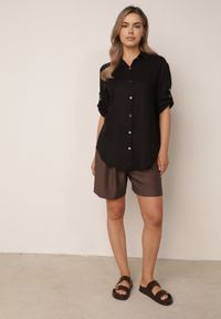 Born2be - Czarna Koszula Casual z Wiskozą i Lnem z Rękawami 3/4 Linyana. Okazja: na co dzień. Typ kołnierza: kołnierzyk klasyczny. Kolor: czarny. Materiał: wiskoza, len. Długość: długie. Styl: casual #6