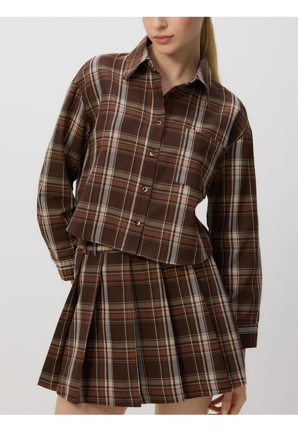 Reserved - Plisowana spódnica - brązowy. Kolor: brązowy. Materiał: tkanina, bawełna