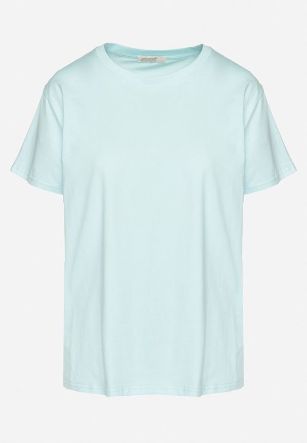 Born2be - Jasnoniebieski Gładki T-shirt z Bawełny o Klasycznym Kroju Natime. Kolor: niebieski. Materiał: bawełna. Wzór: gładki. Styl: klasyczny